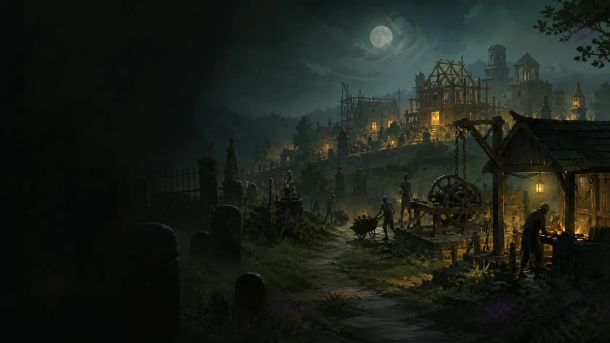 An original illustration of a moonlit field station